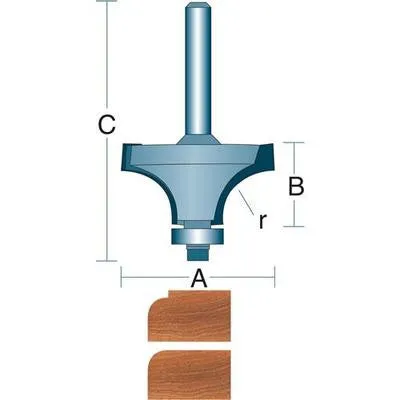 1/16" Radius Round Over Carbide Router Bit W/ 1/4" Shank