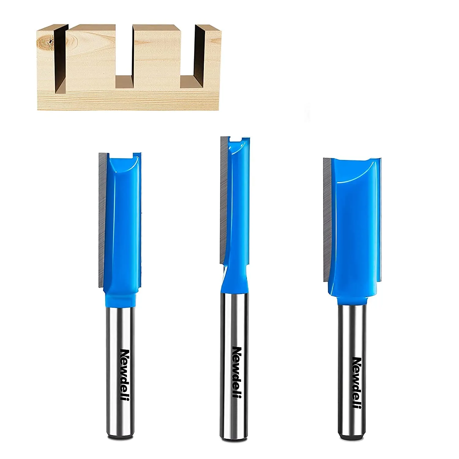 1/4 Straight Router bit Set, Newdeli Double Flute Straight Bit Set in Carbide Tipped, Woodwork Carbide Wood Milling Cutter Woodworking Tools