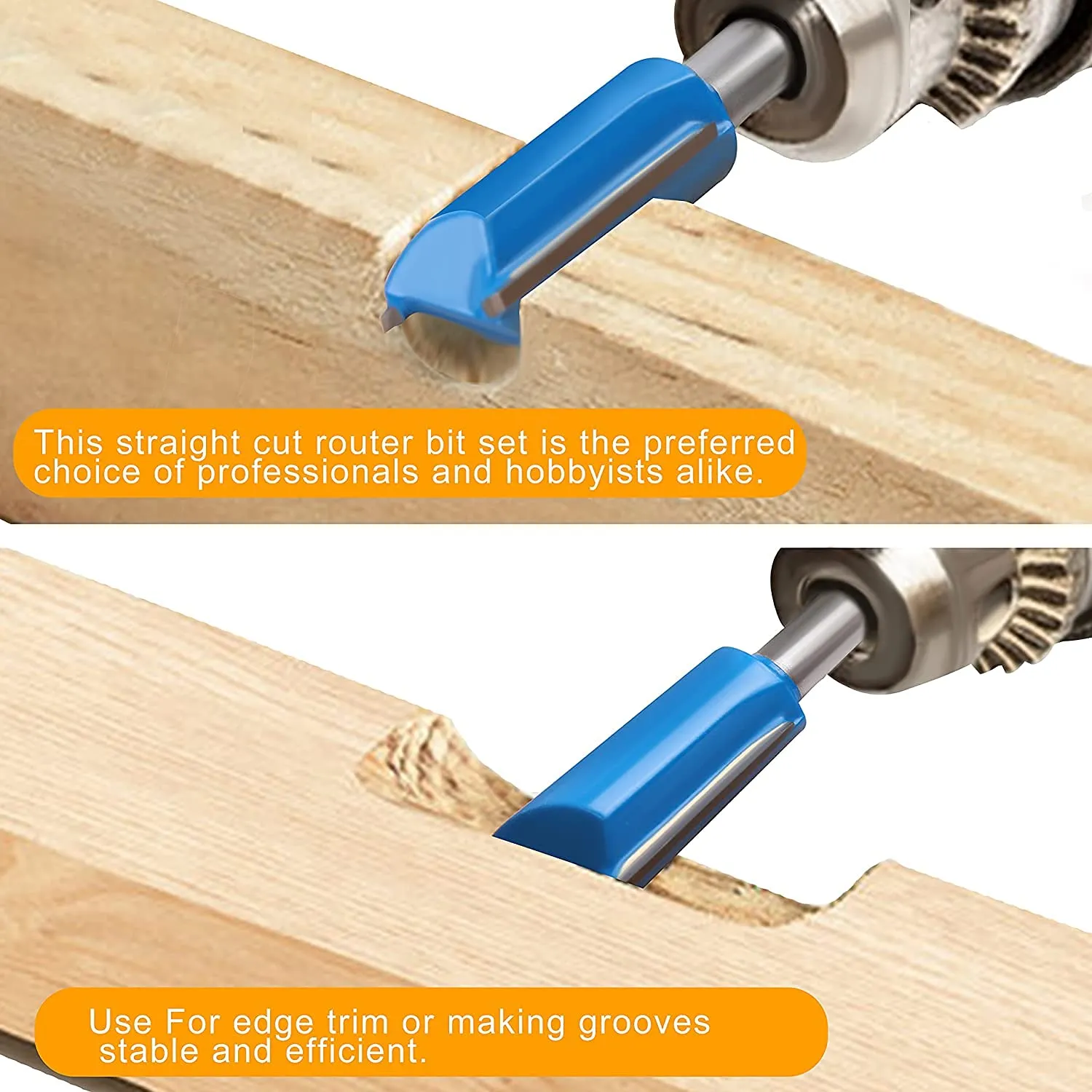 1/4 Straight Router bit Set, Newdeli Double Flute Straight Bit Set in Carbide Tipped, Woodwork Carbide Wood Milling Cutter Woodworking Tools