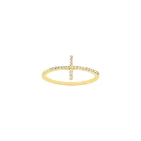 14K Gold Sideways Cross Ring with 0.17ct Diamond