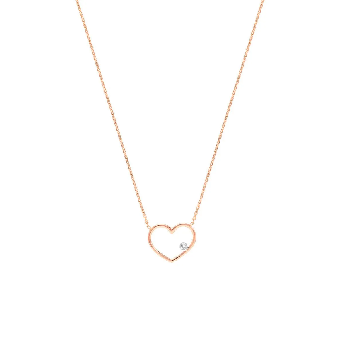 14K Rose And White Gold Open Wire Heart with Diamond Necklace