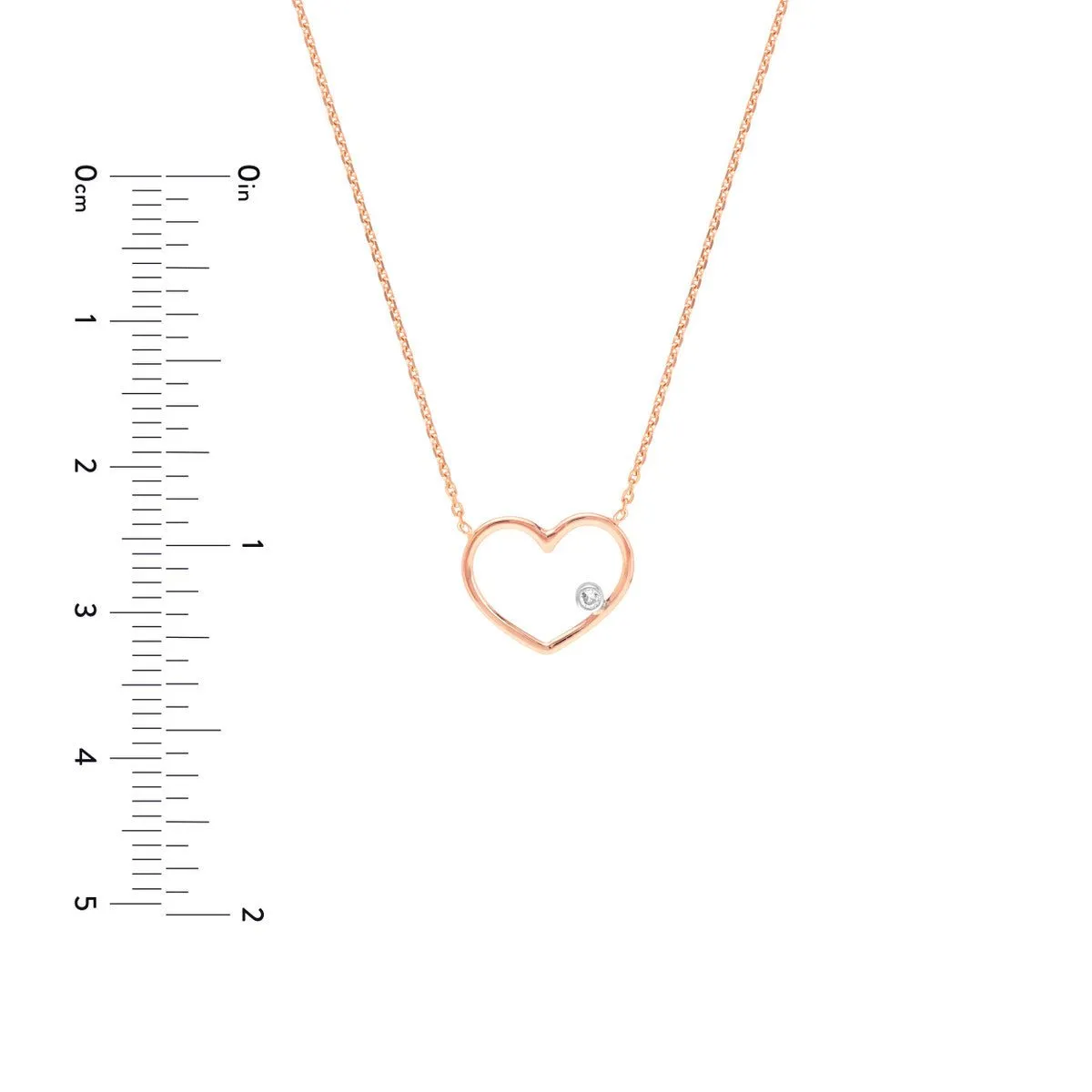 14K Rose And White Gold Open Wire Heart with Diamond Necklace