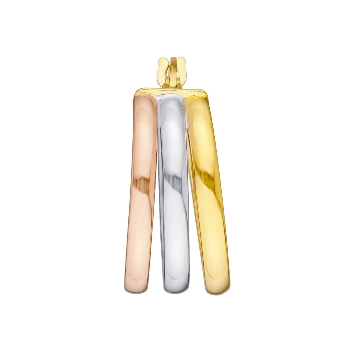 14K Tri Color Gold 15.00mm Round Triple Hoop Earrings