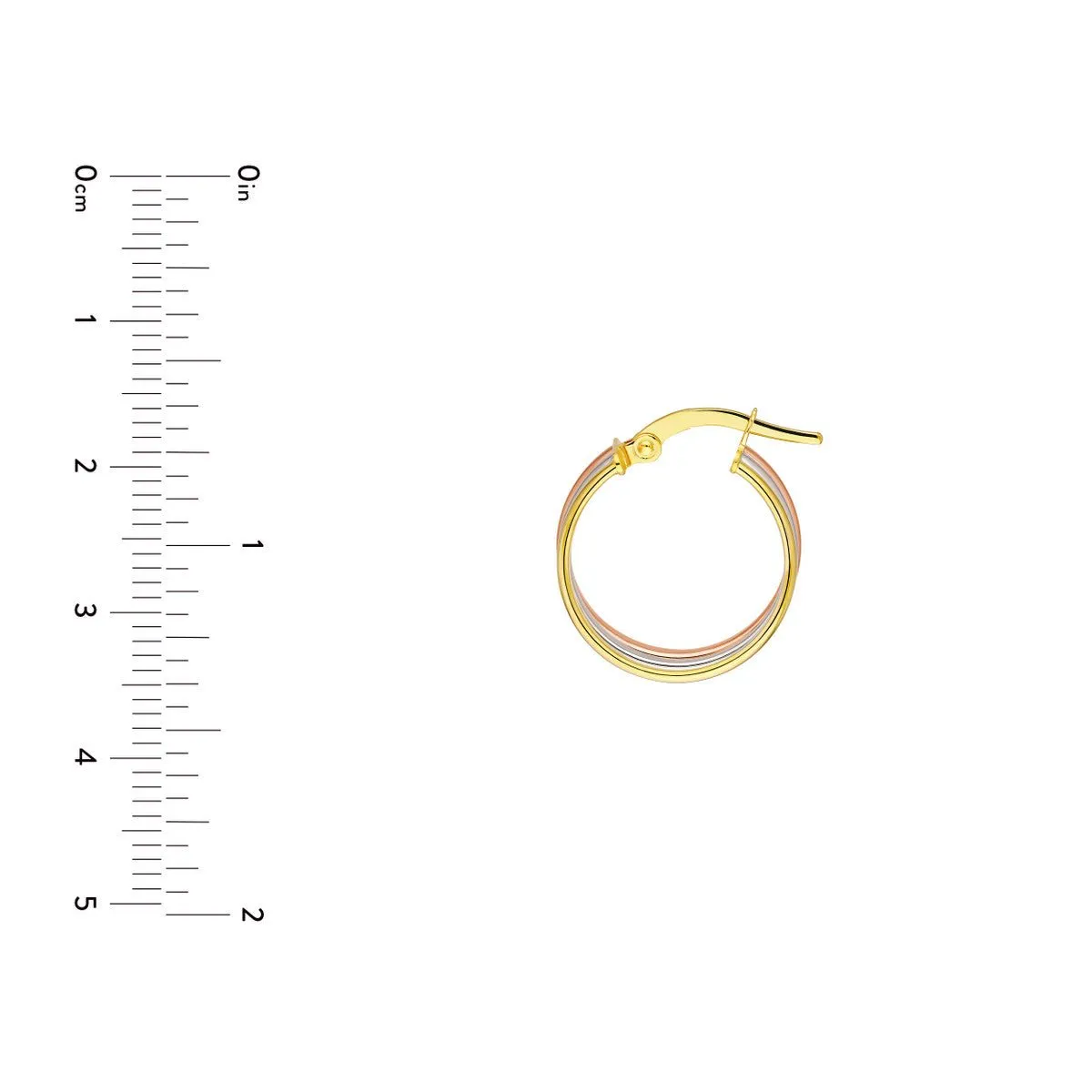 14K Tri Color Gold 15.00mm Round Triple Hoop Earrings