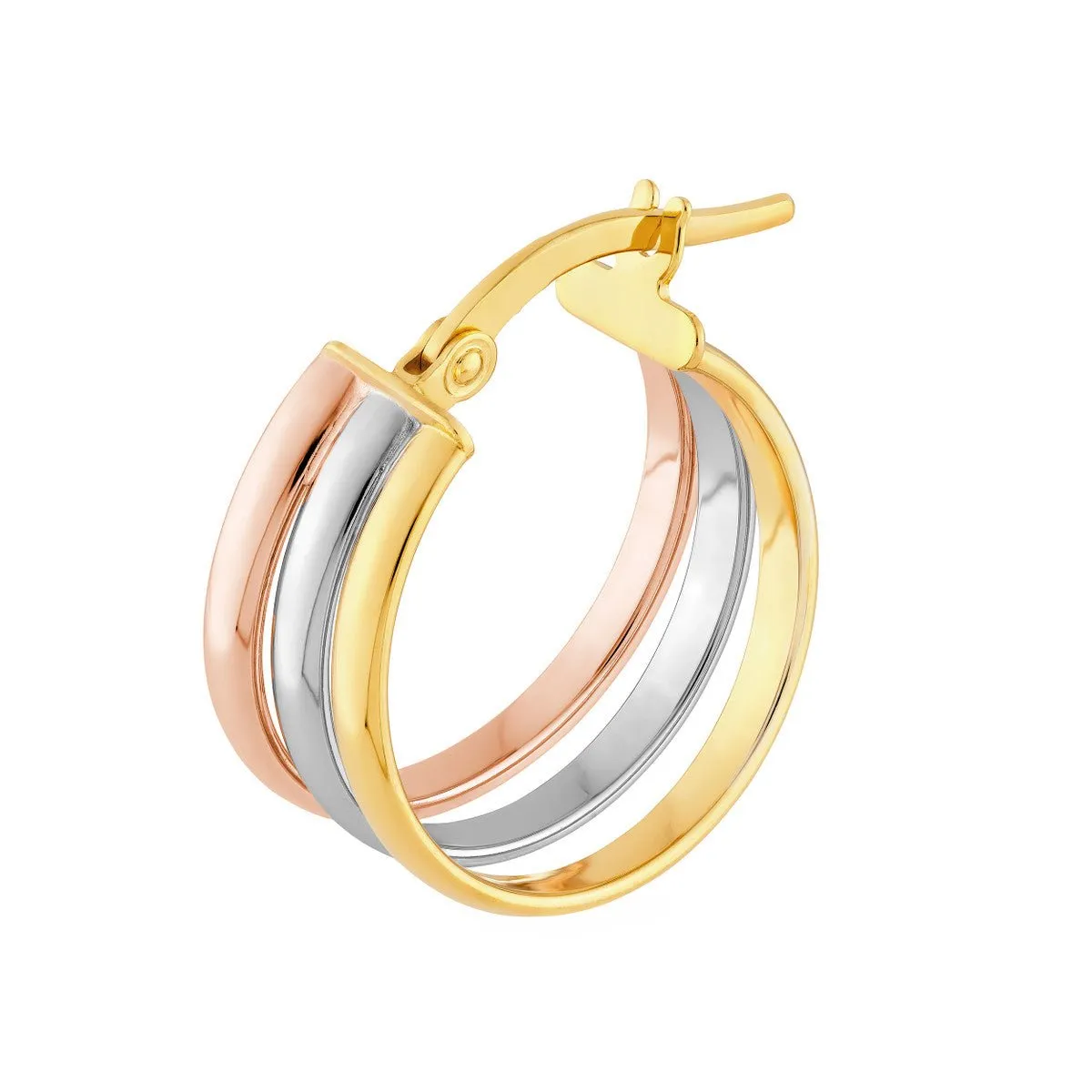 14K Tri Color Gold 15.00mm Round Triple Hoop Earrings