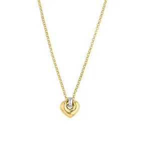 14K Two Tone Gold Puff Heart Pendant Necklace