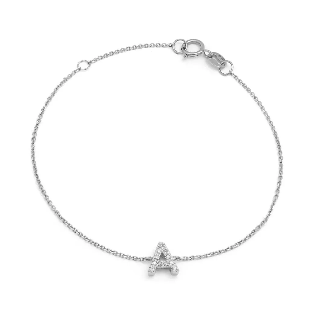 14K White Gold Diamond Initial "A" Bracelet