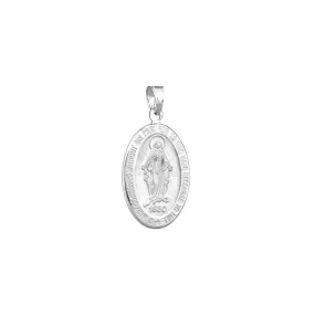 14K White Gold Large Oval Blessed Mary Medal