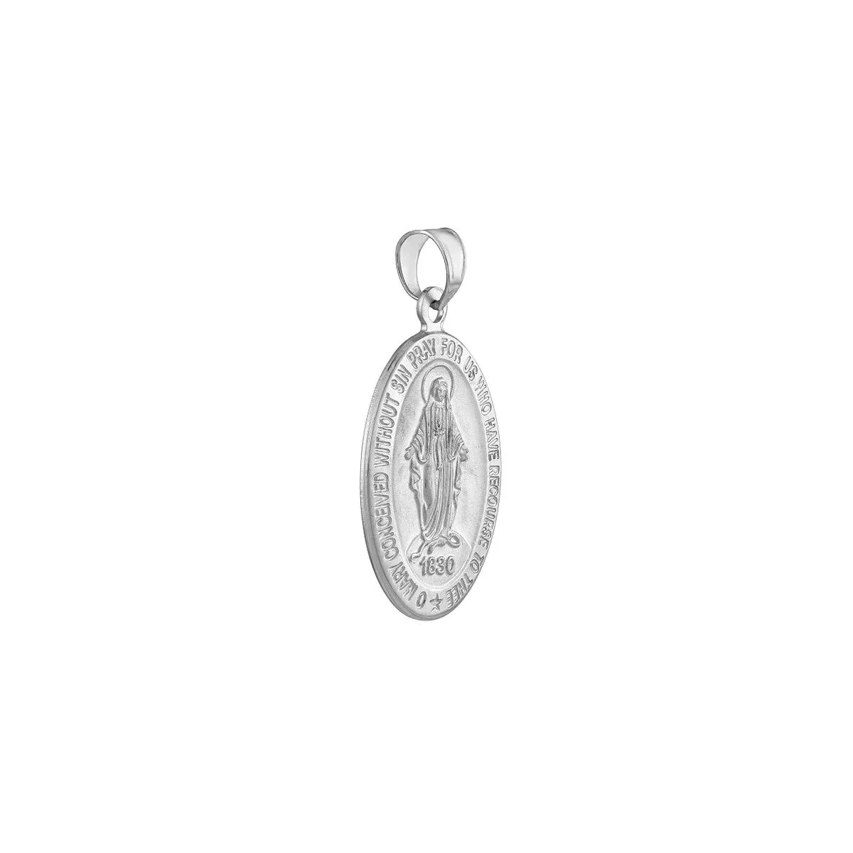 14K White Gold Large Oval Blessed Mary Medal