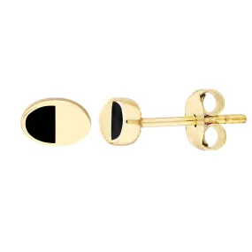 14K Yellow Gold 50/50 Black/High Polished Oval Stud Earrings