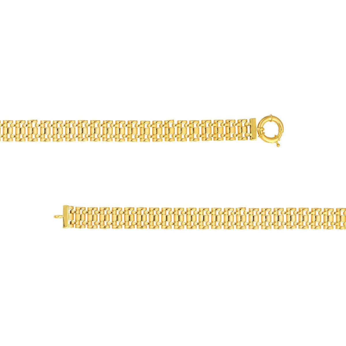 14K Yellow Gold 9.55mm Brick Pattern Bracelet