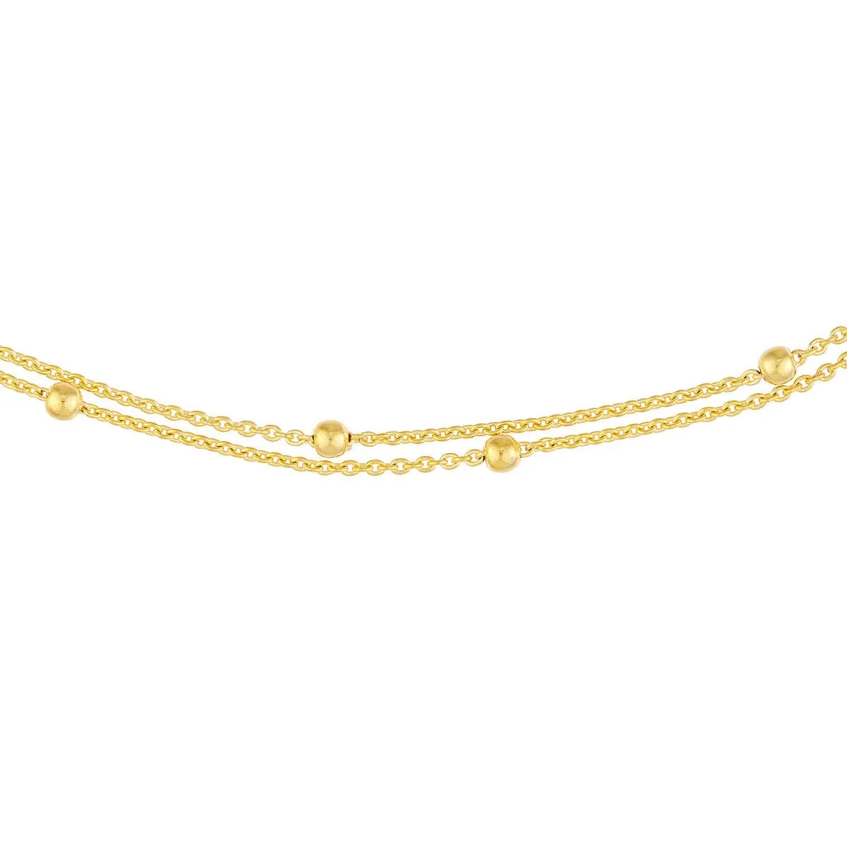 14K Yellow Gold Bead Stations Double Chain Choker