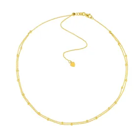 14K Yellow Gold Bead Stations Double Chain Choker