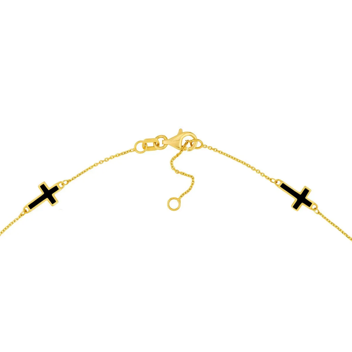 14K Yellow Gold Black Enamel Crosses Station Bracelet