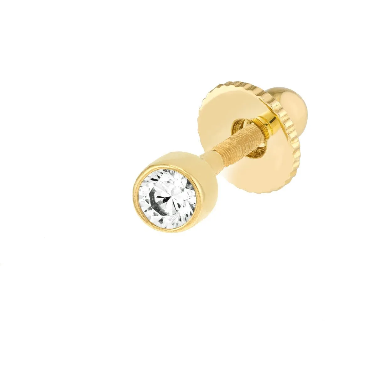 14K Yellow Gold Child's Bezel Set CZ Stud Earrings with Screw Back