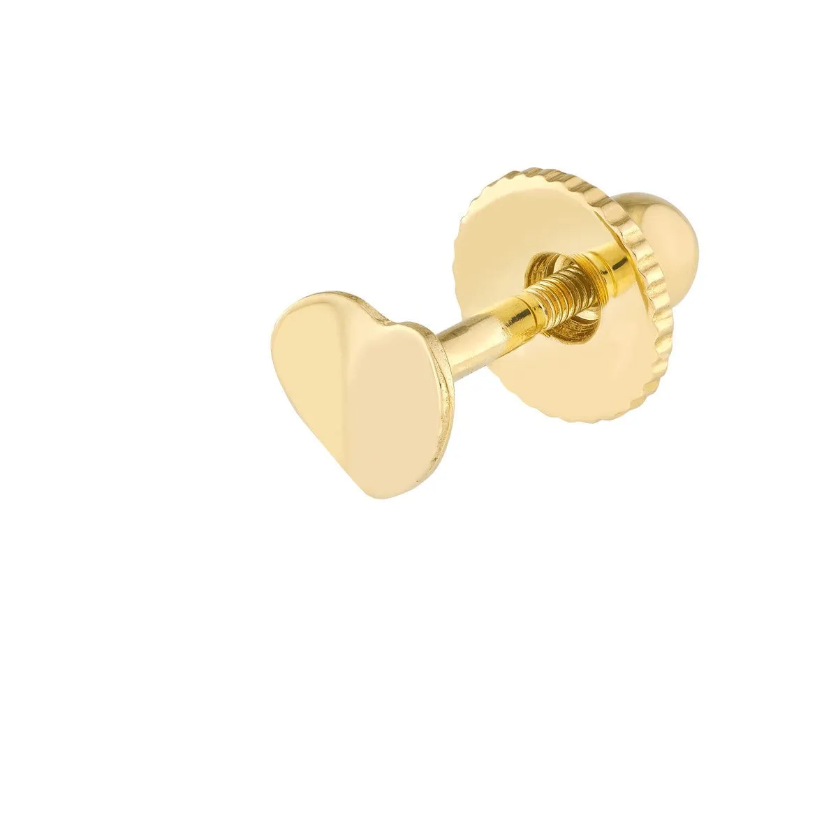 14K Yellow Gold Child's Concave Heart Stud Earrings with Screw Back