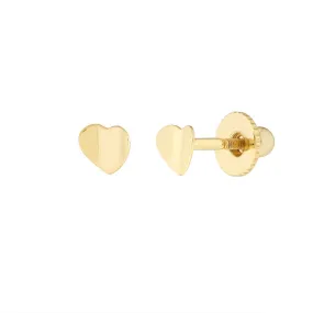 14K Yellow Gold Child's Concave Heart Stud Earrings with Screw Back