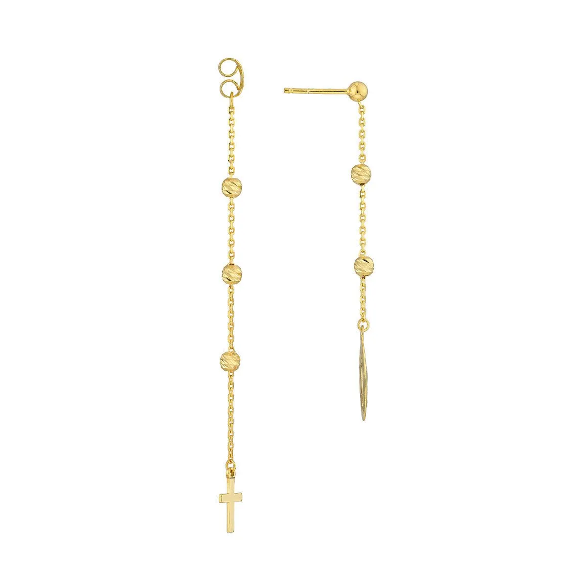 14K Yellow Gold Cross/Virgin Mary Drop Earrings