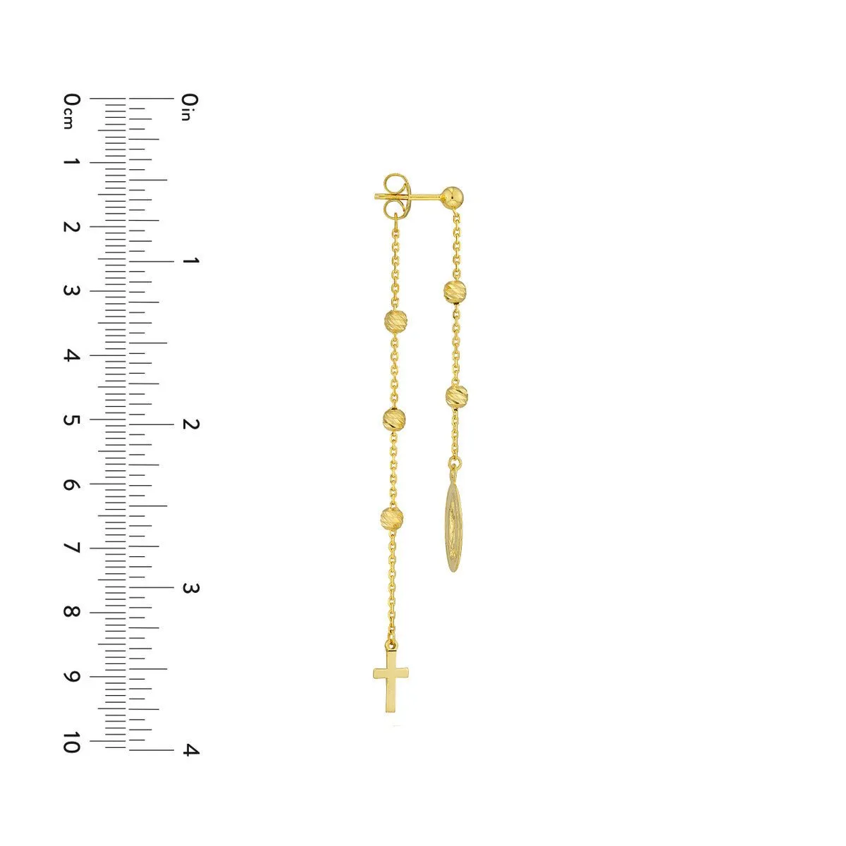 14K Yellow Gold Cross/Virgin Mary Drop Earrings