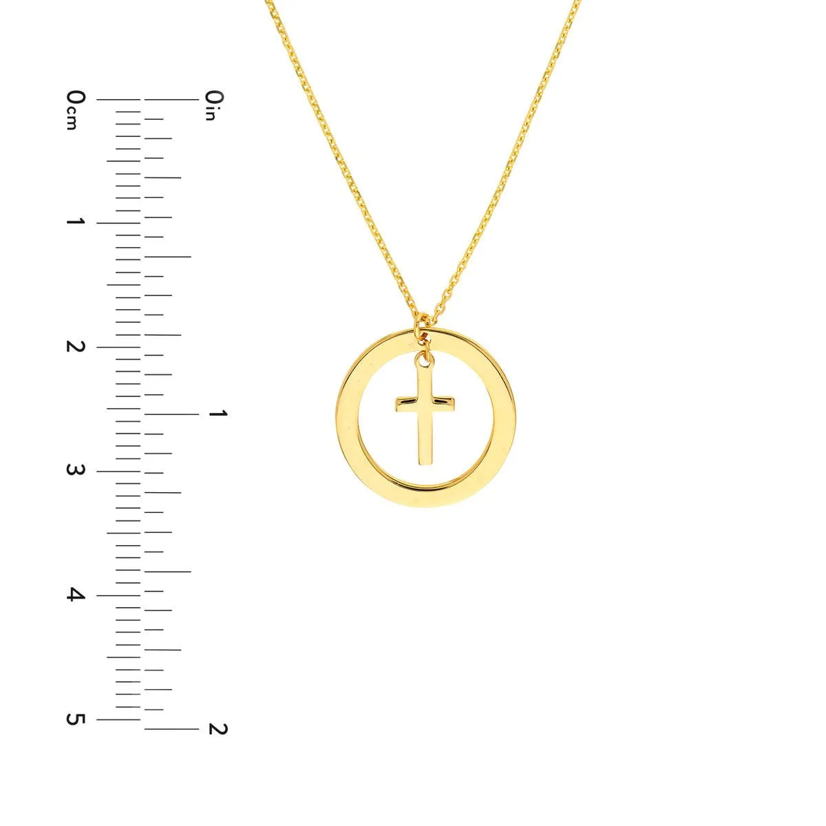 14K Yellow Gold Cut Out Circle w/Dangle Cross Necklace