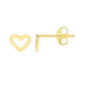 14K Yellow Gold Cut Out Heart Shaped Stud Earrings