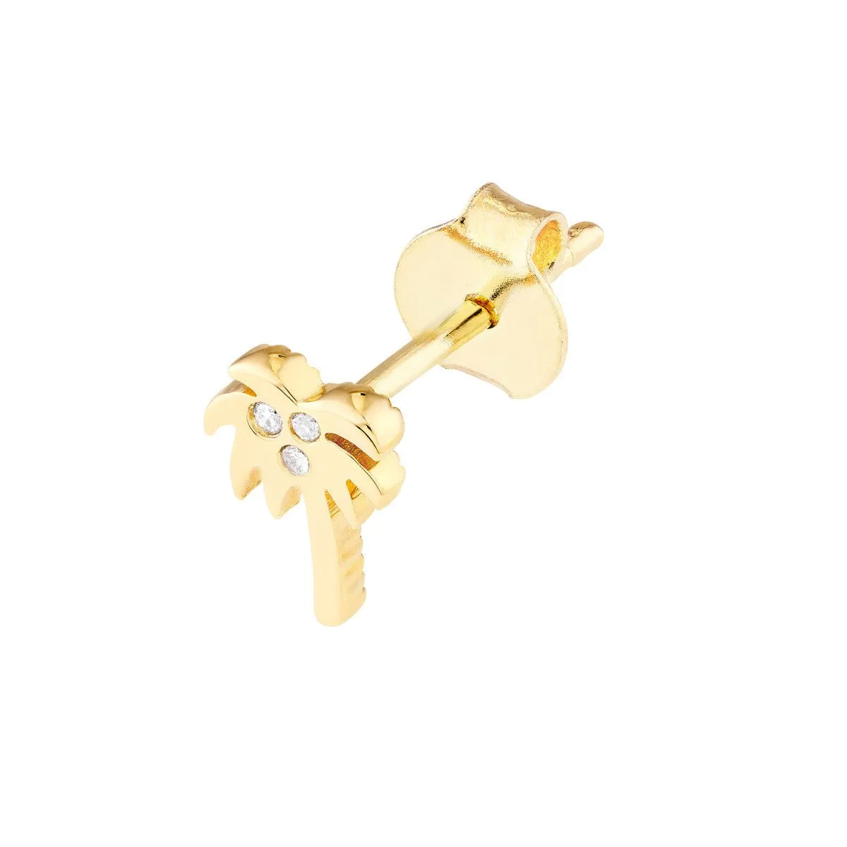 14K Yellow Gold Diamond Palm Tree Stud Earrings