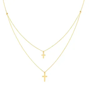 14K Yellow Gold Double Cross Adjustable Duet Necklace