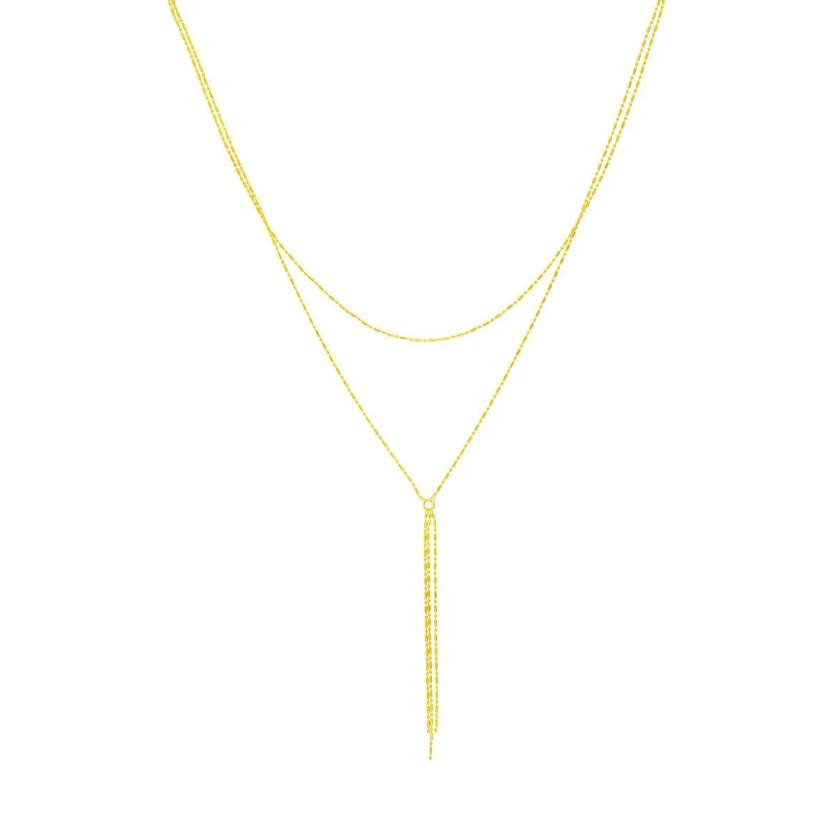 14K Yellow Gold Double Stranded Bead and Bar Choker Necklace