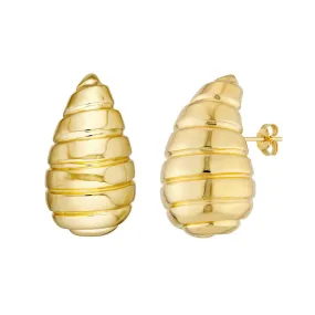 14K Yellow Gold Extra Large Ribbed Teardrop Dome Earrings