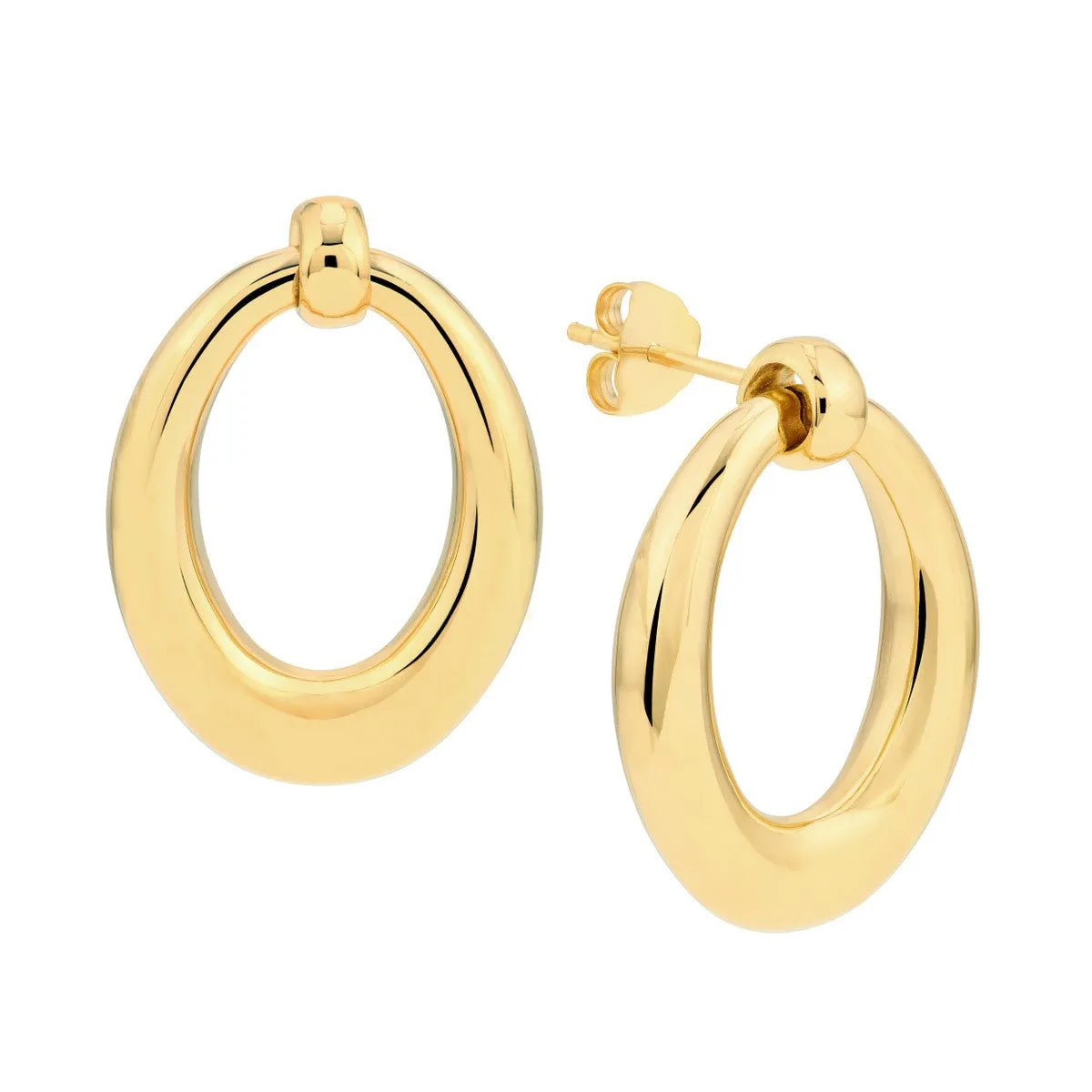 14K Yellow Gold Graduated Oval Hoop Stud Earrings