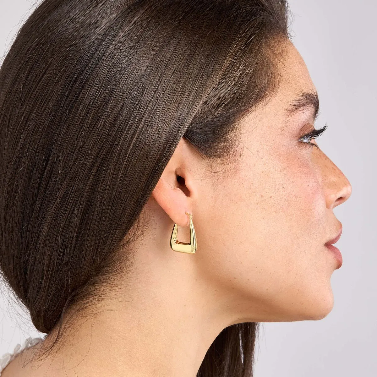 14K Yellow Gold Graduated Square Puff Hoop Earrings