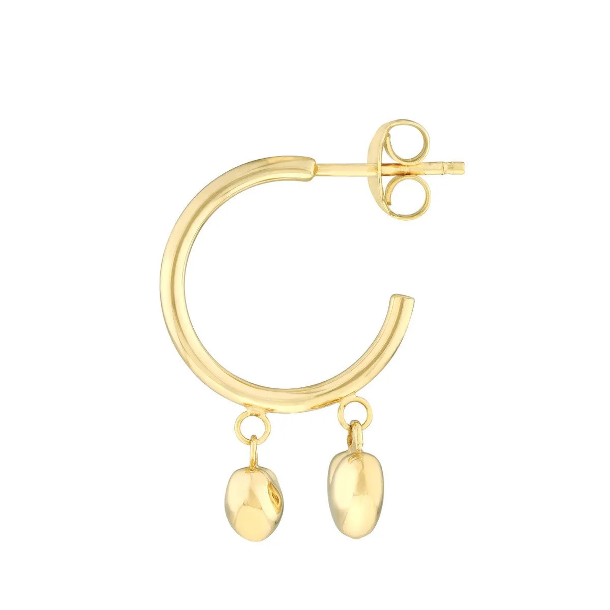 14K Yellow Gold Hoop Earrings with Puffy Heart Dangles