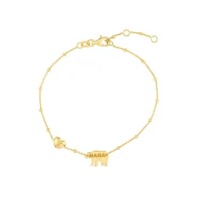 14K Yellow Gold Mama Bear & Puffed Heart Bracelet