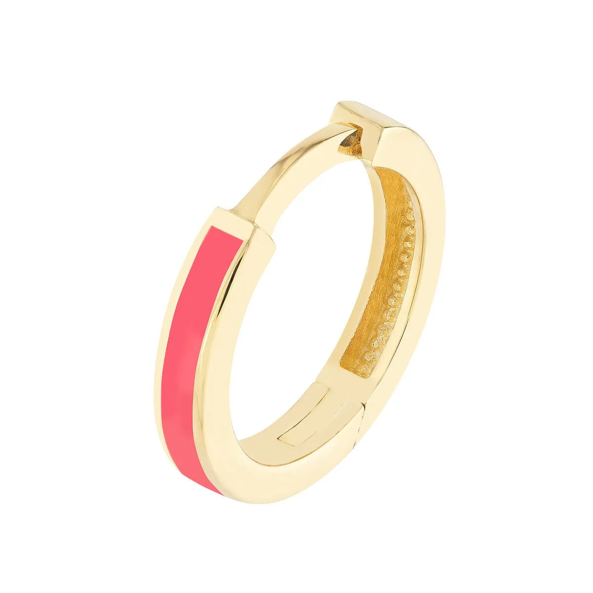 14K Yellow Gold Neon Pink Enamel Baby Hoop Earrings