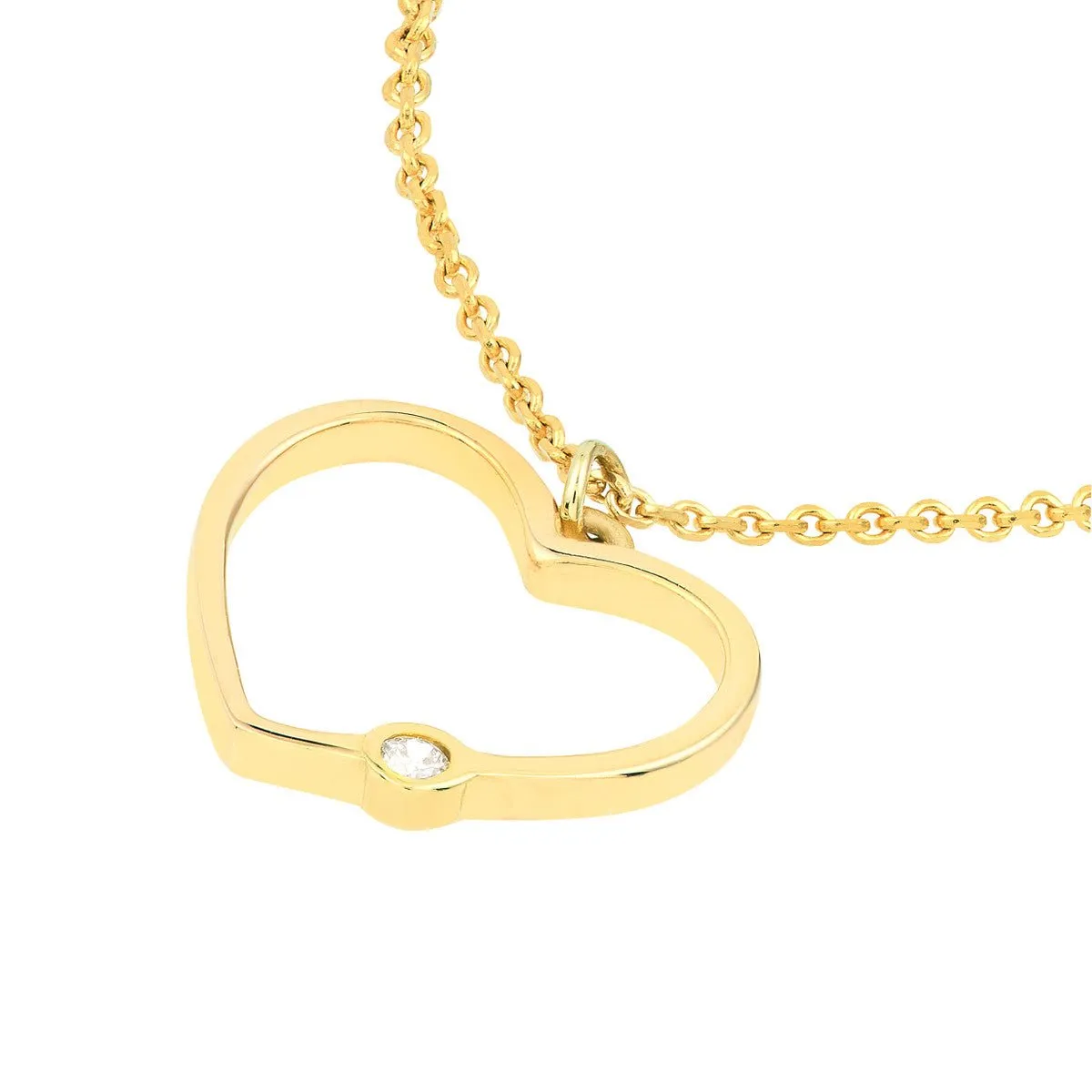 14K Yellow Gold Open Heart Diamond Bezel Necklace