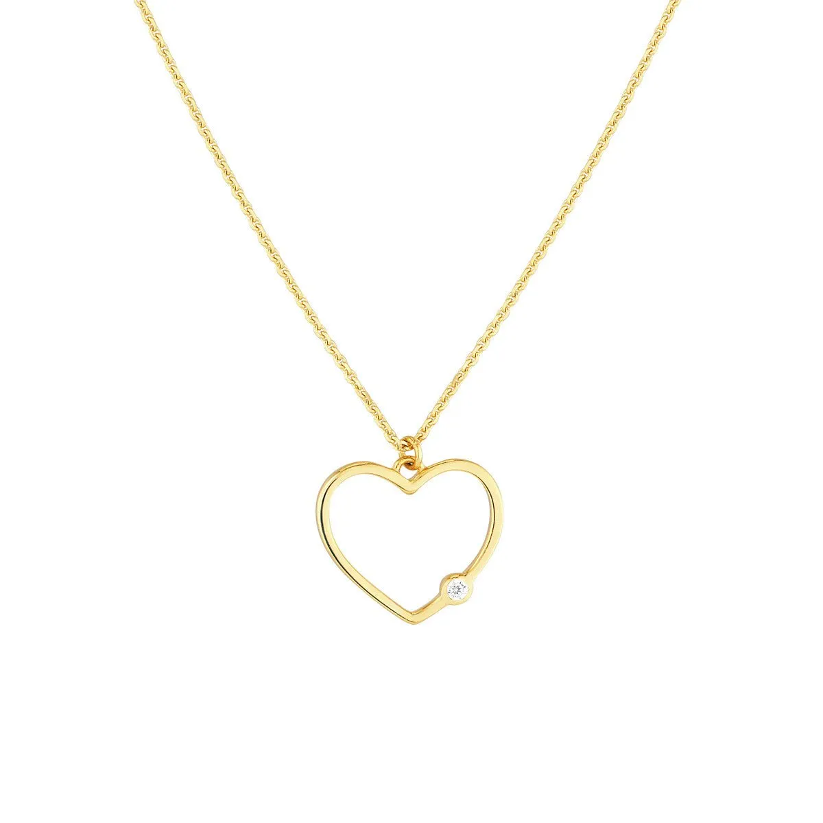 14K Yellow Gold Open Heart Diamond Bezel Necklace