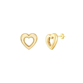 14K Yellow Gold Open Heart Stud Earrings