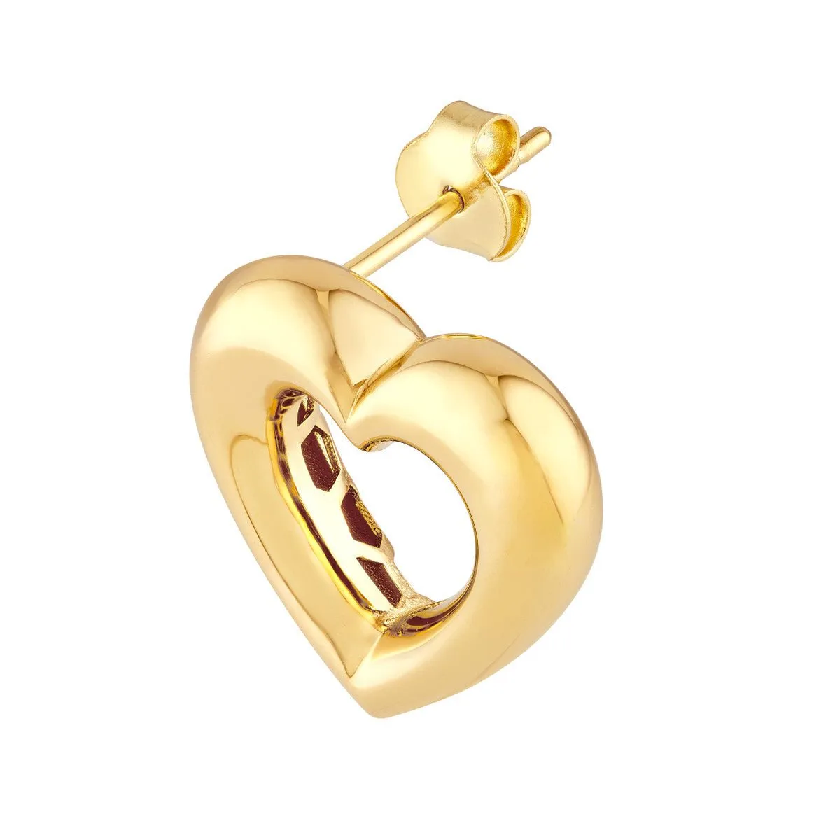 14K Yellow Gold Open Heart Stud Earrings