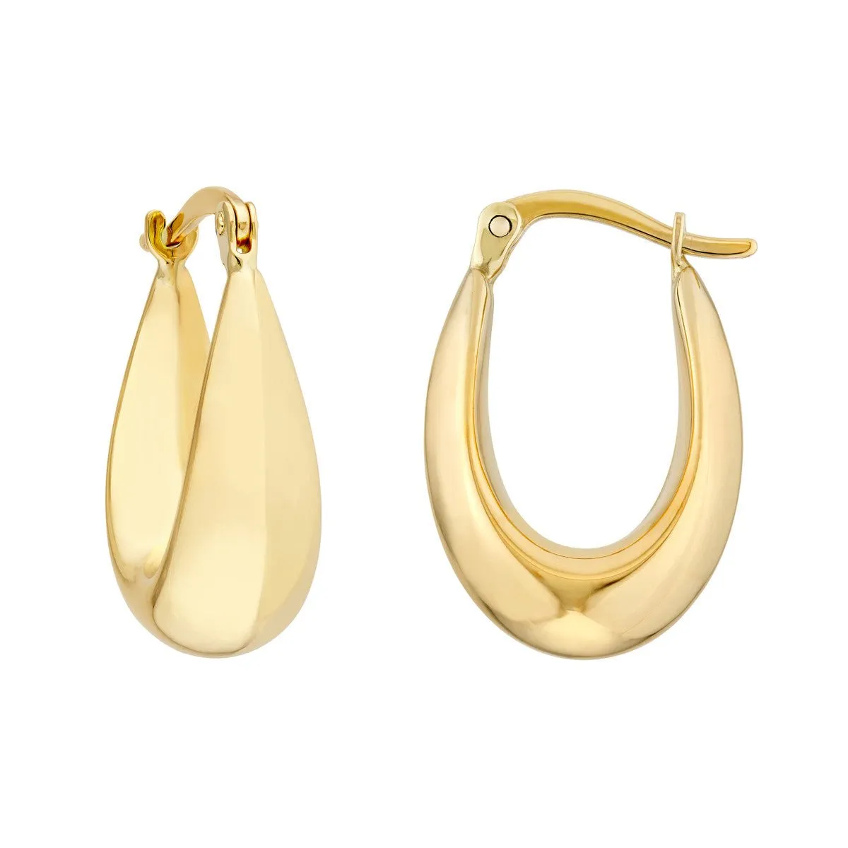 14K Yellow Gold Oval Teardrop Hoop Earrings