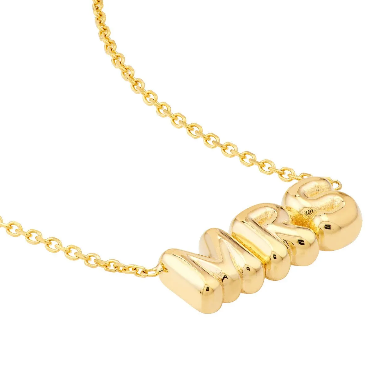 14K Yellow Gold Puff Mrs Adjustable Necklace with Pear Shape Lock