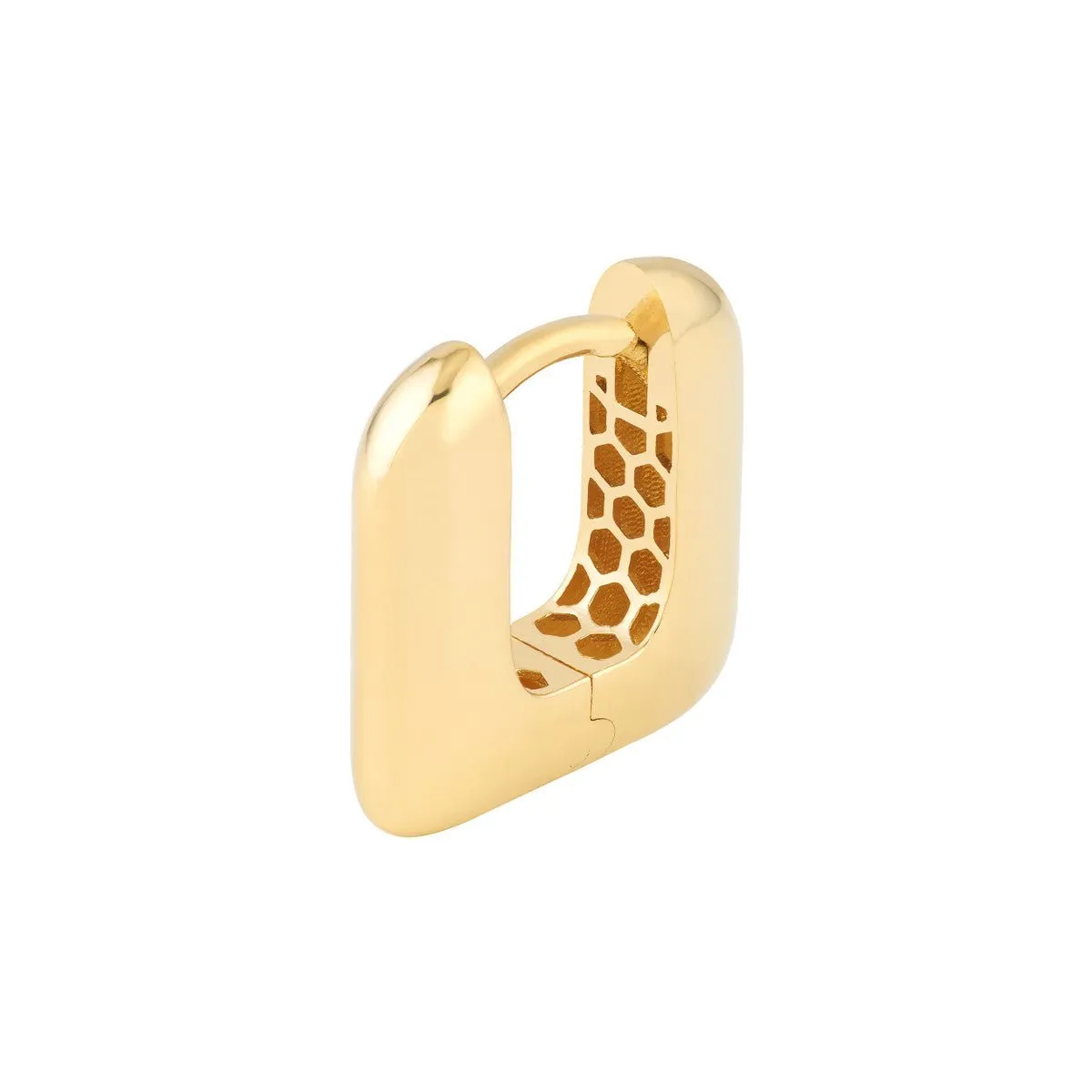 14K Yellow Gold Rounded Square Huggie Earrings