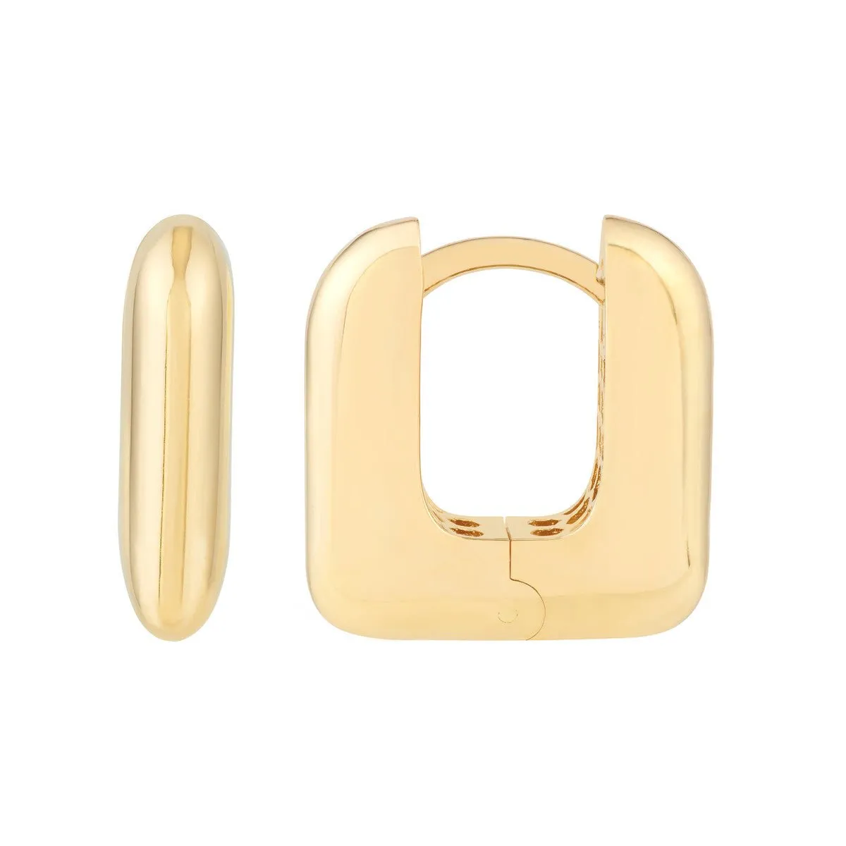 14K Yellow Gold Rounded Square Huggie Earrings