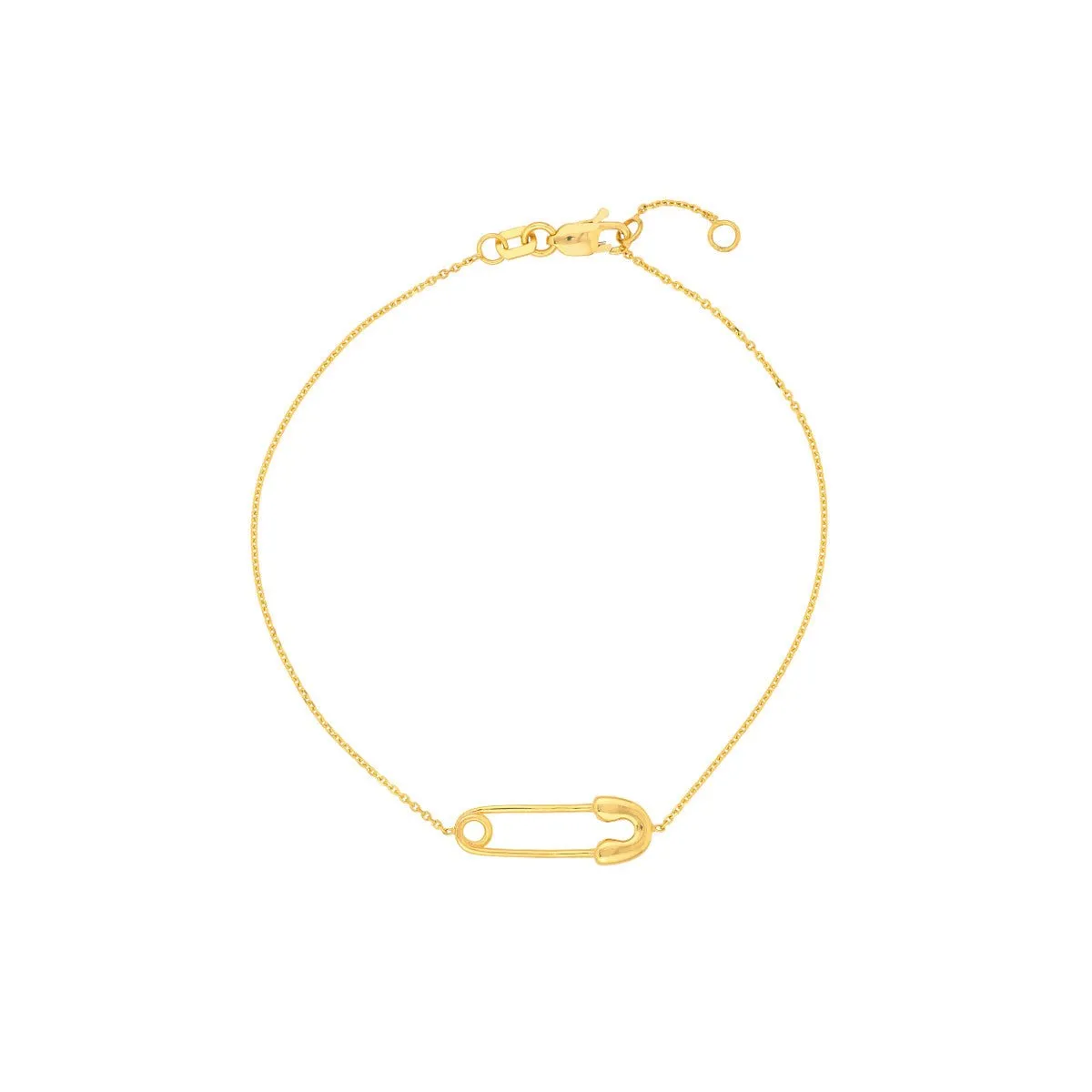 14K Yellow Gold Single Safety Pin Adj Station Bracelet