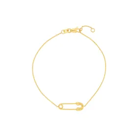 14K Yellow Gold Single Safety Pin Adj Station Bracelet