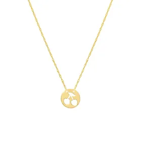 14K Yellow Gold So You Cutout Cherry Mini Disk Adj Necklace