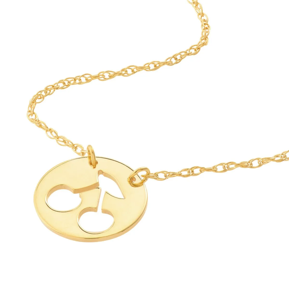 14K Yellow Gold So You Cutout Cherry Mini Disk Adj Necklace