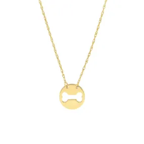 14K Yellow Gold So You Cutout Dog Bone Mini Disk Necklace