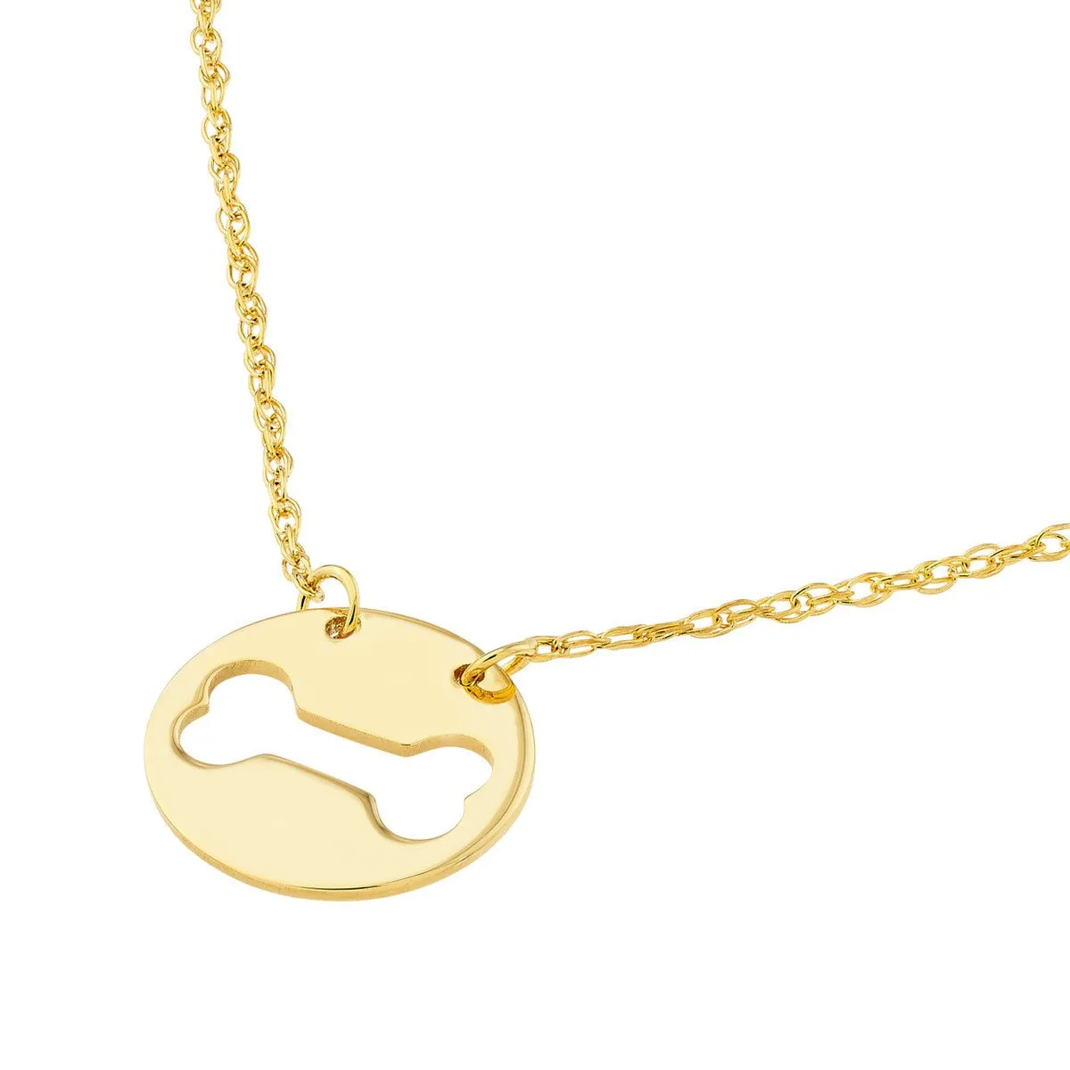 14K Yellow Gold So You Cutout Dog Bone Mini Disk Necklace