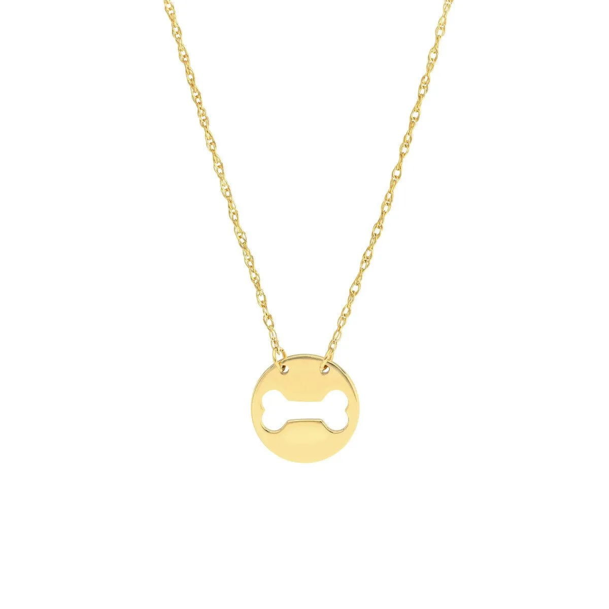 14K Yellow Gold So You Cutout Dog Bone Mini Disk Necklace