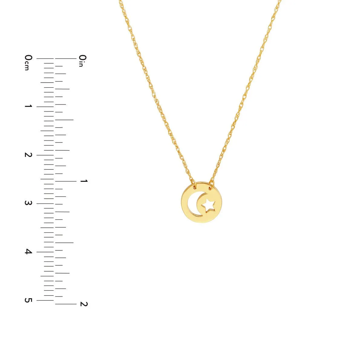 14K Yellow Gold So You Cutout Moon and Star Mini Disc Adj. Necklace